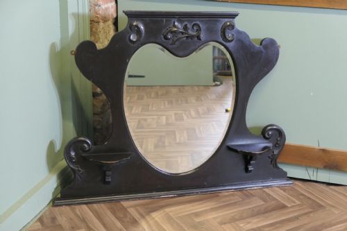 EDWARDIAN BLACK LACQUER OVERMANTEL WITH HEART MIRROR - ADDITIONAL PHOTO 2