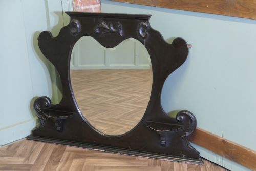 EDWARDIAN BLACK LACQUER OVERMANTEL WITH HEART MIRROR - ADDITIONAL PHOTO 5