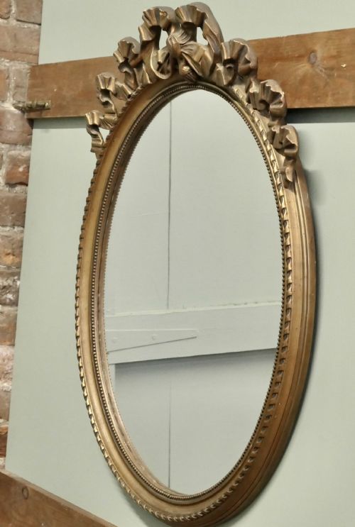 OVAL WALL HANGING GILT MIRROR DECORATED WITH RIBBONS - ADDITIONAL PHOTO 4