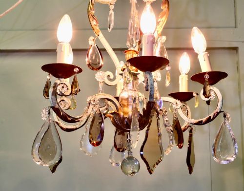 STUNNING FRENCH IRON AND COLOURED GLASS CHANDELIER - ADDITIONAL PHOTO 3