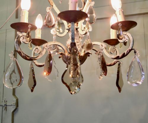 STUNNING FRENCH IRON AND COLOURED GLASS CHANDELIER - ADDITIONAL PHOTO 2