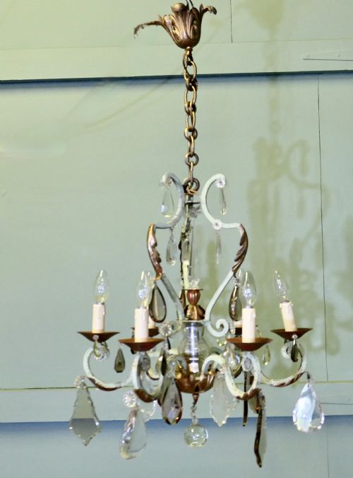 STUNNING FRENCH IRON AND COLOURED GLASS CHANDELIER - ADDITIONAL PHOTO 4