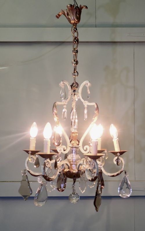 STUNNING FRENCH IRON AND COLOURED GLASS CHANDELIER - ADDITIONAL PHOTO 5