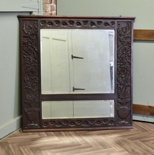 A LARGE CARVED OAK WALL MIRROR - ADDITIONAL PHOTO 3