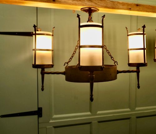 PAIR OF ARTS AND CRAFTS 4 ARM CEILING LIGHTS - ADDITIONAL PHOTO 1
