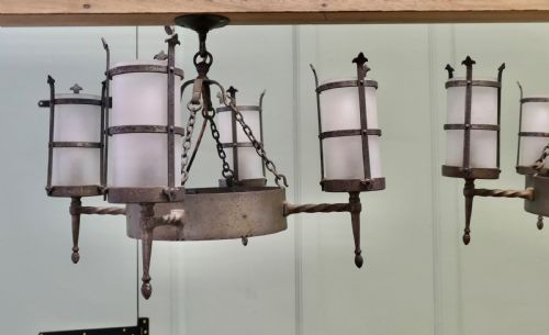 PAIR OF ARTS AND CRAFTS 4 ARM CEILING LIGHTS - ADDITIONAL PHOTO 5