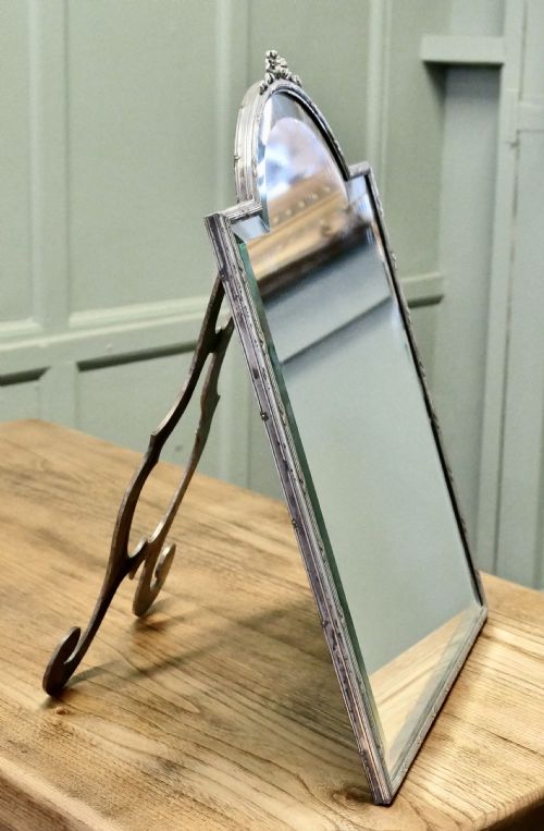 LARGE FRENCH ART DECO SILVER TOILET OR VANITY MIRROR - ADDITIONAL PHOTO 2