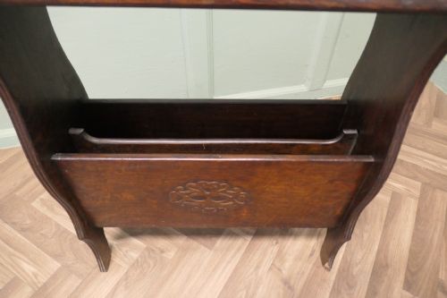 ARTS AND CRAFTS OPEN FRONT OAK BOOKCASE WITH MAGAZINE RACK - ADDITIONAL PHOTO 2