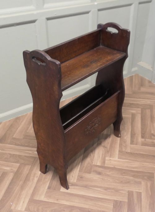 ARTS AND CRAFTS OPEN FRONT OAK BOOKCASE WITH MAGAZINE RACK - ADDITIONAL PHOTO 3