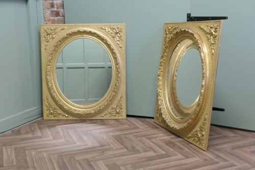 A Pair of Matching Panel Mirrors, 2 Oval Gold Leaf Mirrors