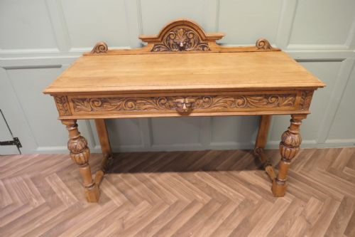 GREEN MAN CARVED GOLDEN OAK HALL TABLE - ADDITIONAL PHOTO 3