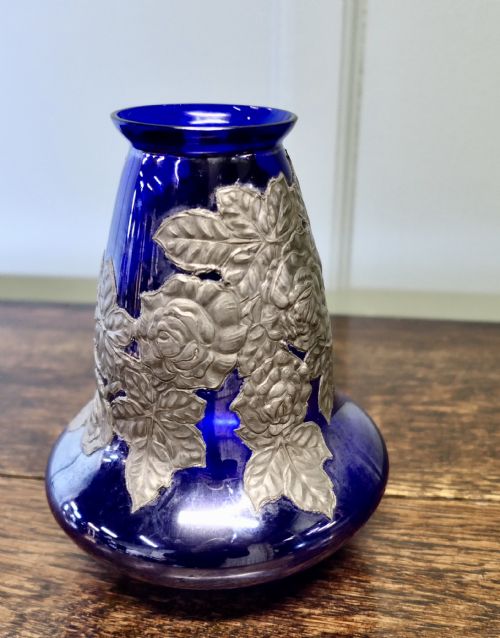 ART NOUVEAU COBALT BLUE VASE WITH PEWTER OVERLAY - ADDITIONAL PHOTO 2