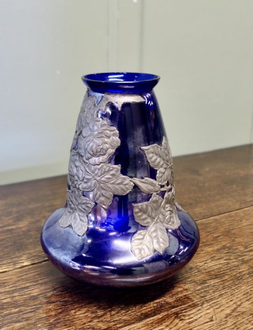 ART NOUVEAU COBALT BLUE VASE WITH PEWTER OVERLAY - ADDITIONAL PHOTO 3