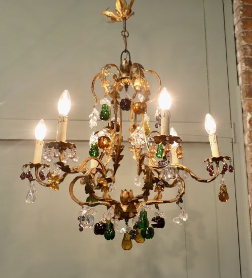 6 ARM CRYSTAL CHANDELIER HUNG WITH COLOURED FRUITS - ADDITIONAL PHOTO 1