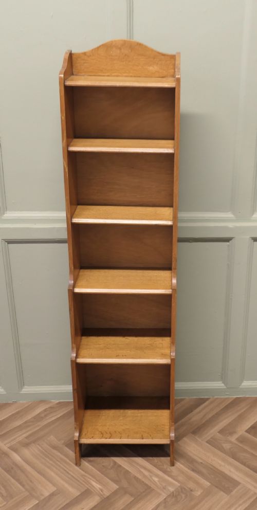 Art Deco Tall Slim Golden Oak Bookcase.