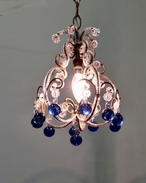 FRENCH WHITE AND COBALT CRYSTAL CHANDELIER LIGHT FITTING - ADDITIONAL PHOTO 2
