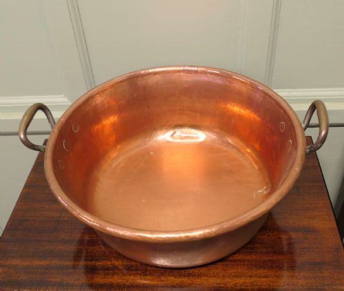 LARGE 19TH CENTURY DOUBLE HANDLED COPPER JAM PAN - ADDITIONAL PHOTO 1