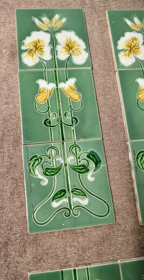 A SET OF 8 ART NOUVEAU EMBOSSED CERAMIC TILES - ADDITIONAL PHOTO 2