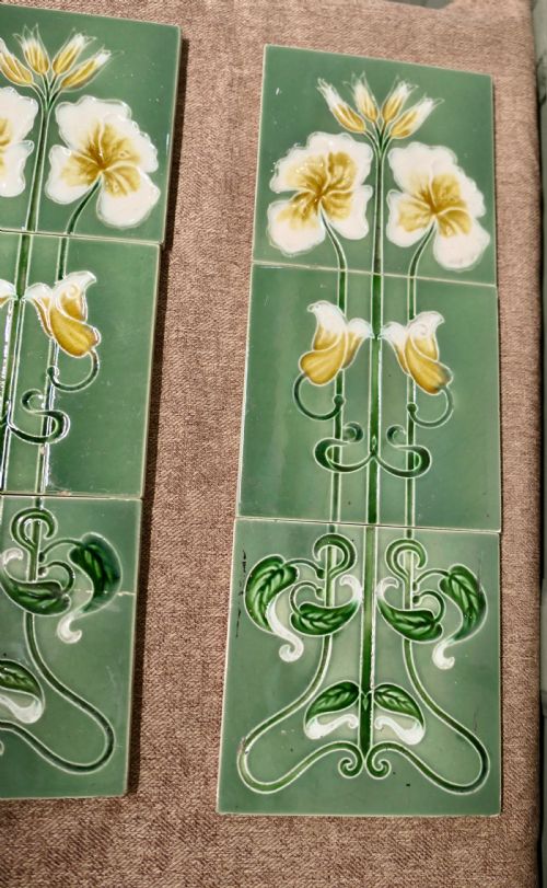 A SET OF 8 ART NOUVEAU EMBOSSED CERAMIC TILES - ADDITIONAL PHOTO 3
