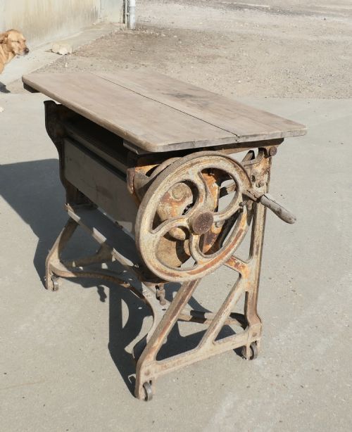 PINE TOP MANGLE OR CASTIRON INDUSTRIAL GARDEN TABLE - ADDITIONAL PHOTO 1