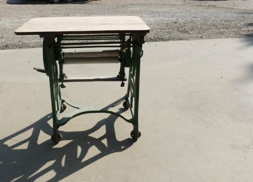 PINE TOP MANGLE OR CASTIRON INDUSTRIAL GARDEN TABLE - ADDITIONAL PHOTO 5