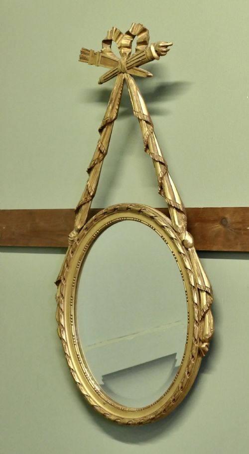 LOUISXVI STYLE GILT RIBBON AND BOW MIRROR OVAL MIRROR - ADDITIONAL PHOTO 2