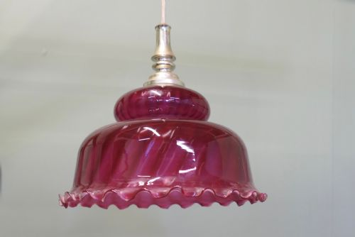 LARGE VICTORIAN RUBY GLASS CEILING PENDANT LAMPSHADE - ADDITIONAL PHOTO 2