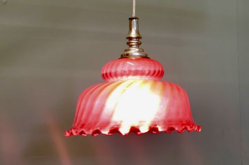 LARGE VICTORIAN RUBY GLASS CEILING PENDANT LAMPSHADE - ADDITIONAL PHOTO 4