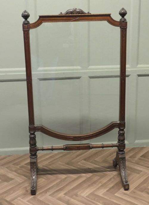 LARGE VICTORIAN CARVED AND GLASS FIRE SCREEN - ADDITIONAL PHOTO 1