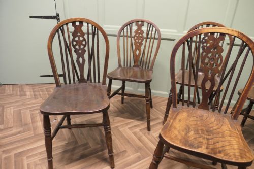 HARLEQUIN SET OF 6 BEECH ELM WHEEL BACK WINDSOR KITCHEN DINING CHAIRS - ADDITIONAL PHOTO 4