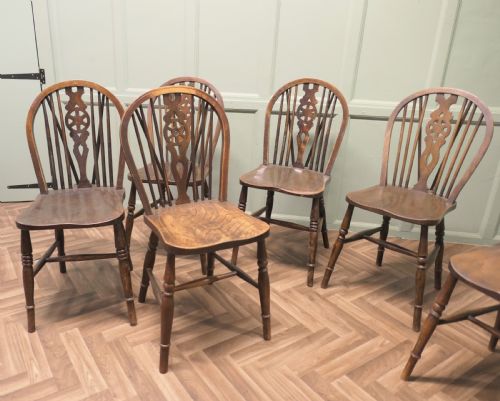 HARLEQUIN SET OF 6 BEECH ELM WHEEL BACK WINDSOR KITCHEN DINING CHAIRS - ADDITIONAL PHOTO 5