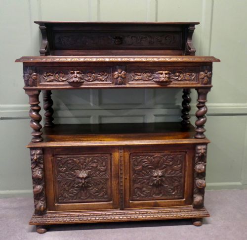 A SUPERBLY CARVED GREEN MAN OAK SIDE BOARD OR BUFFET - ADDITIONAL PHOTO 3
