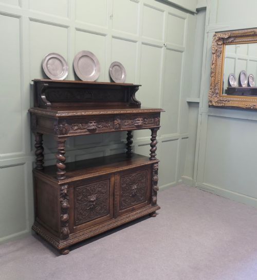 A SUPERBLY CARVED GREEN MAN OAK SIDE BOARD OR BUFFET - ADDITIONAL PHOTO 4