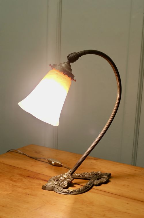 FRENCH BRASS BACCHUS TABLE LAMP WITH OPALINE GLASS SHADE - ADDITIONAL PHOTO 3