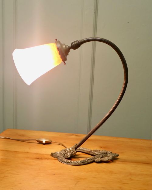 FRENCH BRASS BACCHUS TABLE LAMP WITH OPALINE GLASS SHADE - ADDITIONAL PHOTO 4