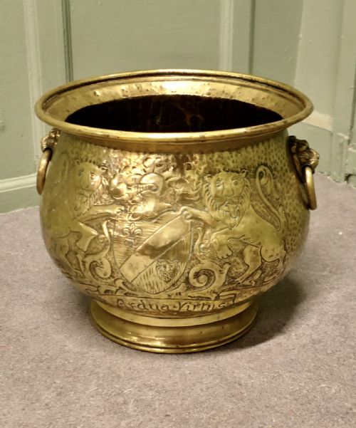 19TH CENTURY GOTHIC BRASS JARDINIERE WITH SHIELDS - ADDITIONAL PHOTO 1