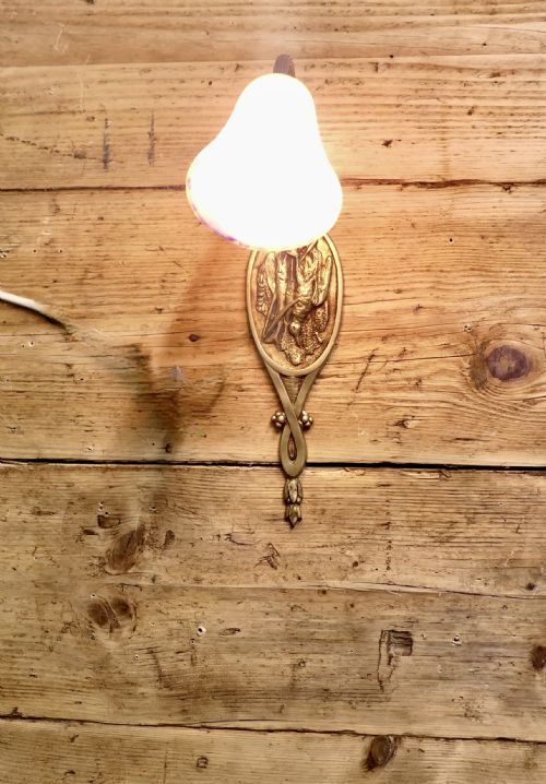 FRENCH BRASS WALL LIGHT WITH ORIGINAL DUGU GLASS SHADE - ADDITIONAL PHOTO 3