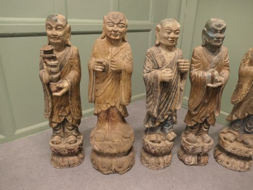 6 VERY OLD CARVED FIGURES OF BUDDHIST IMMORTALS - ADDITIONAL PHOTO 1