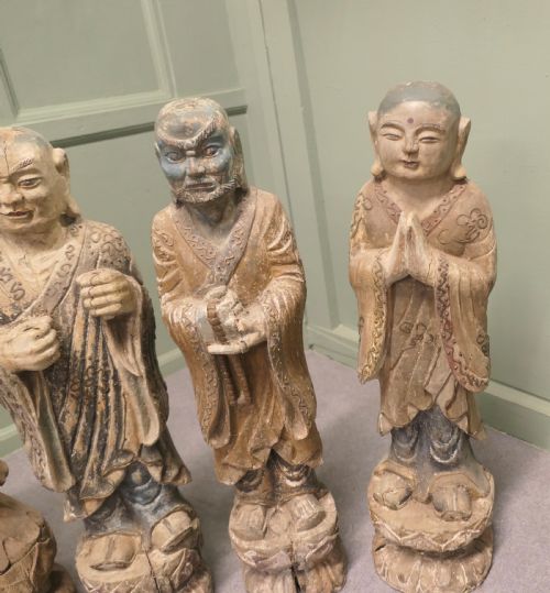 6 VERY OLD CARVED FIGURES OF BUDDHIST IMMORTALS - ADDITIONAL PHOTO 2