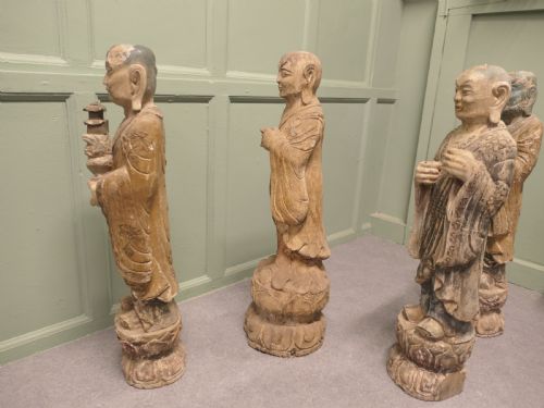 6 VERY OLD CARVED FIGURES OF BUDDHIST IMMORTALS - ADDITIONAL PHOTO 3