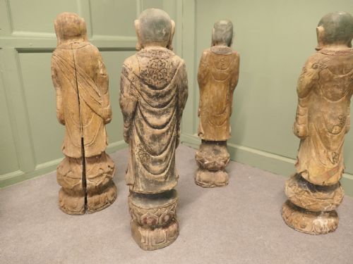 6 VERY OLD CARVED FIGURES OF BUDDHIST IMMORTALS - ADDITIONAL PHOTO 4