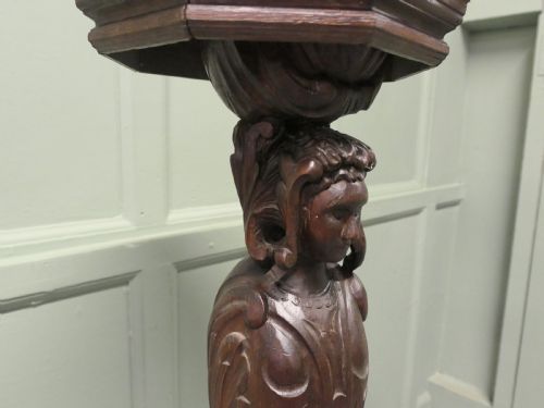 19TH CENTURY CARVED OAK CARYATID PEDESTAL - ADDITIONAL PHOTO 1
