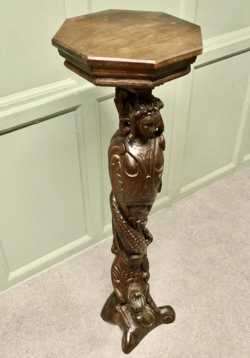 19TH CENTURY CARVED OAK CARYATID PEDESTAL - ADDITIONAL PHOTO 3