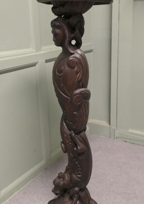 19TH CENTURY CARVED OAK CARYATID PEDESTAL - ADDITIONAL PHOTO 4