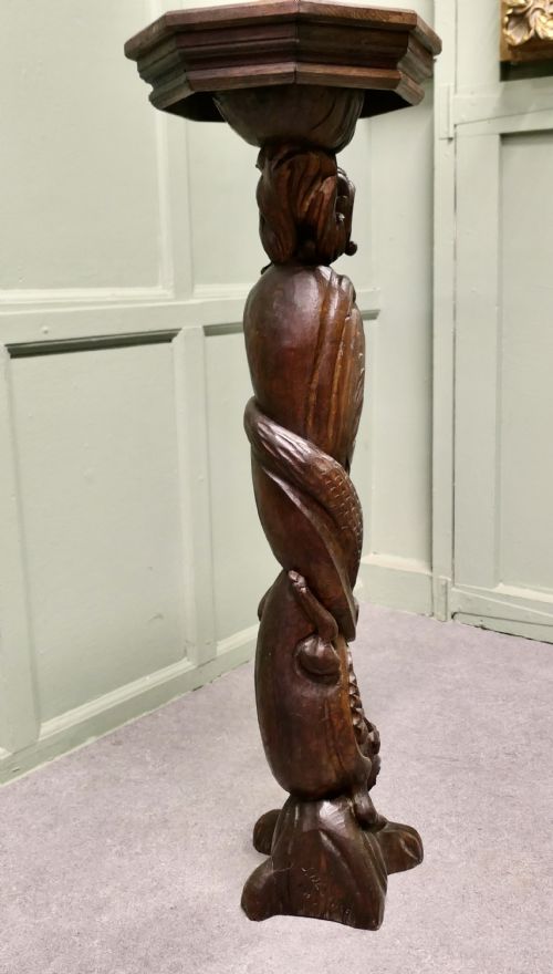 19TH CENTURY CARVED OAK CARYATID PEDESTAL - ADDITIONAL PHOTO 5