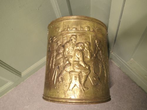 ARTS AND CRAFTS BRASS COAL BUCKET WITH TAVERN SCENES - ADDITIONAL PHOTO 1