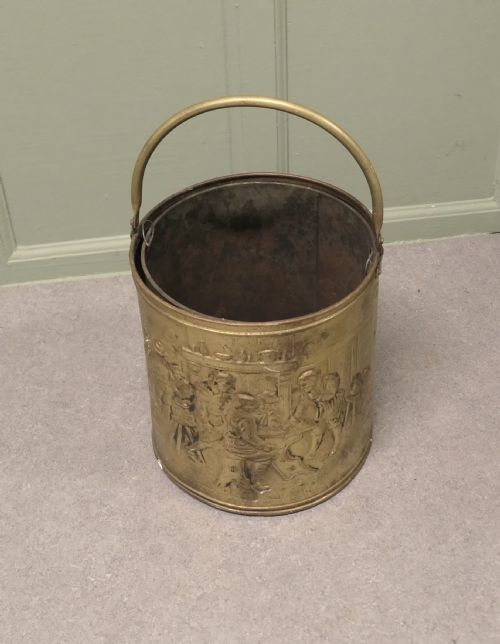 ARTS AND CRAFTS BRASS COAL BUCKET WITH TAVERN SCENES - ADDITIONAL PHOTO 2