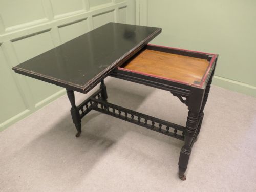 ELEGANT BLACK LACQUER GAMES CARD OR HALL TABLE - ADDITIONAL PHOTO 2