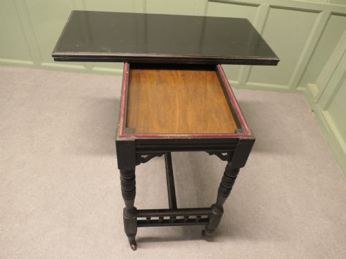 ELEGANT BLACK LACQUER GAMES CARD OR HALL TABLE - ADDITIONAL PHOTO 4