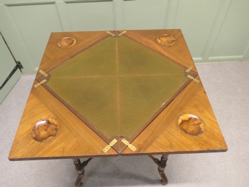 LATE VICTORIAN ENVELOPE CARD TABLE WITH GAMING WELLS - ADDITIONAL PHOTO 1